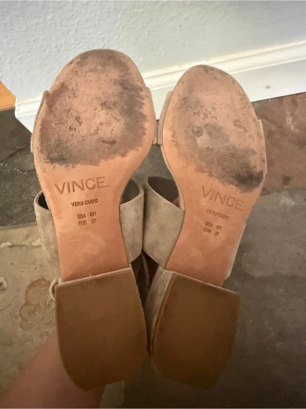Vince Taupe Suede Wedge Sandals size 6